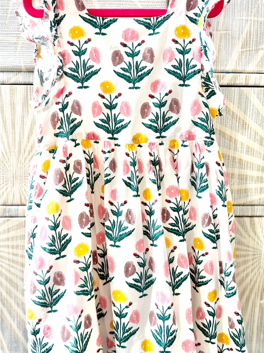Pink Chicken White Floral Dress with Pink and Yellow Accents